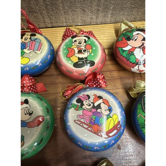 Enesco MICKEY MOUSE UNLIMITED Disney Christmas Ornaments 2-sided 1990s Set Of 9 - Picture 3 of 7